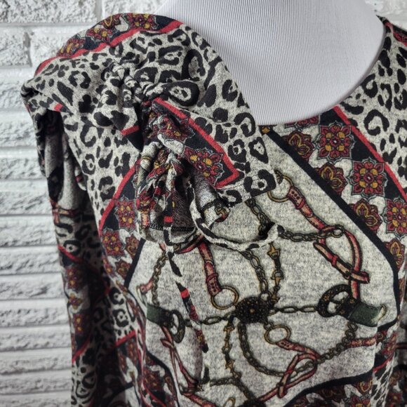 Est 1946 Women Top 18W 20W Plus Tunic Ruched Sleeve Gray Animal Print ANI2XE - Picture 5 of 9